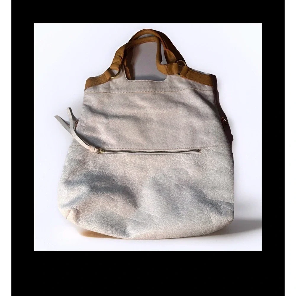 Margot Cream Tan Pebbled Genuine Leather Hobo Tote Bag Gold Hardware Large